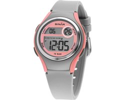 Sinar Kinderhorloge - Meisje - Digitaal - 10 bar - Jeugd - Grijs / Roze - XE-64-9