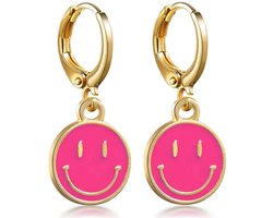 Smiley oorbellen Roze met gouden rand