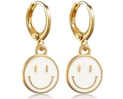 Smiley oorbellen wit met gouden rand