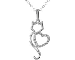 Treasure Trove® Hart Kat Ketting met Hanger - Kinderketting - Meisje - Zilverkleurig