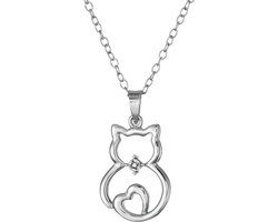 Treasure Trove® Kat Ketting met Hanger - Kinderketting - Meisje Sieraden - Zilverkleurig