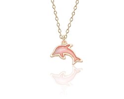 Treasure Trove Kinderketting Roze Dolfijn - Ketting Hanger - Meisje - Goudkleurig