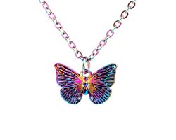 Vlinder Parelmoer Kinderketting - Ketting - Meisje - Multi - Regenboog - Schakelketting - 48 cm