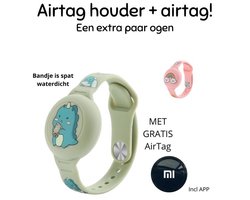 Waterdichte AirTag Armband voor Kinderen + Airtag - Verstelbaar, Siliconen GPS Tracker Houder - Groen