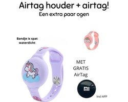 Waterdichte AirTag Armband voor Kinderen + Airtag - Verstelbaar, Siliconen GPS Tracker Houder - Paars