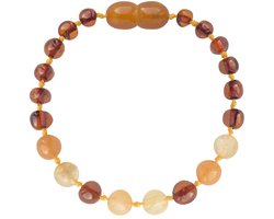 Wild Sun Barnsteen Armband Kind - Amber Enkelbandje - Baltische Barnsteen – 16,5 cm - Cognac / Aventurijn