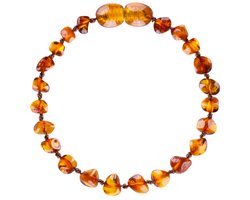 Wild Sun Barnsteen Armband Kind - Amber Enkelbandje - Baltische Barnsteen – 16,5 cm - Cognac