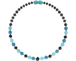 Wild Sun Barnsteen Ketting Kind - Amber Ketting - Baltische Barnsteen – 36 cm – Cherry / Turquoise / Jade