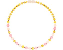 Wild Sun Barnsteen Ketting Kind - Amber Ketting - Baltische Barnsteen – 36 cm – Lemon / Rose Quartz / Pink Jade