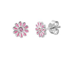 Yep! oorknoppen bloem roze zirkonia - 7 mm - Zilver