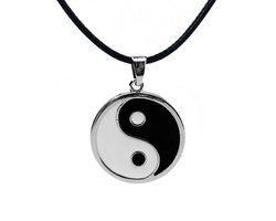 Yin Yang Ketting | Zwart / Wit | Kunstleder | 37 + 8 cm | Fashion Favorite