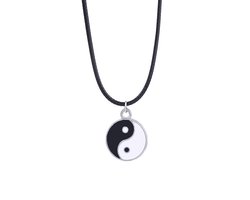 Yin Yang Ketting | Zwart / Wit | Kunstleder | 40 + 3 cm | Fashion Favorite