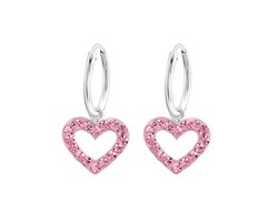 zilver kinder oorbellen meisje met hartje kristal roze hangertje | Sterling 925 Silver (Echt zilver)