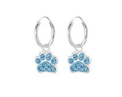 zilver kinder oorbellen meisje met hondenpoot blauw 24 kristal hanger | Poot Dierenpoot Oorringen Meisje Zilver | Zilverana | Sterling 925 Silver (Echt zilver)