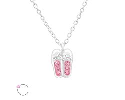 Zilveren ballet ballerina schoentjes hanger licht roze 6 kristal kinderketting | ketting meisje | Zilverana | Sterling 925 Silver (Echt zilver)