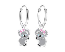 zilveren hangende koala met strik kinderoorbellen | oorbellen Meisje Zilver | Zilverana | Sterling 925 Silver