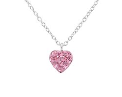 Zilveren hartje roze 13 kristal kinderketting | hart hanger ketting meisje | Zilverana | Sterling 925 Silver (Echt zilver)