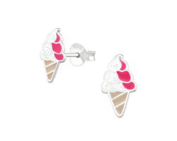 zilveren ijsjes glitter kinderoorbellen | ice cream oorknopjes Meisje Zilver | Zilverana | Sterling 925 Silver