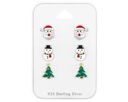 Zilveren kerst kinderoorknopjes | kerstman kerstboom sneeuwpop kinderoorbellen | kerst set van 3 paar kinder oorbellen Meisje Zilver | Zilverana | Sterling 925 Silver