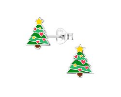 Zilveren kerstboom hartjes versiering kinder oorstekers | kerstmis oorknopjes | kerst winter oorbellen Meisje Zilver | Zilverana | Sterling 925 Silver