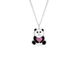 Zilveren ketting met hanger, panda met hart