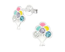 Zilveren kinderoorbellen ballonnen multi color kristal | Ballon Oorknopjes Meisje Zilver | Zilverana | Sterling 925 Silver