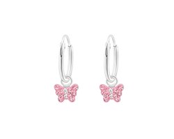 zilveren kinderoorbellen hangend vlinder kristal roze small | 24 kristal | Oorringen Meisje Zilver | Zilverana | Sterling 925 Silver