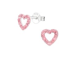 zilveren kinderoorbellen hartje licht roze kristal | Oorknopjes Meisje Zilver | Zilverana | Sterling 925 Silver