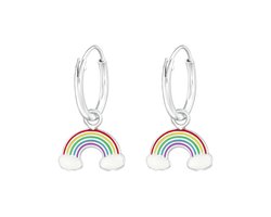 Zilveren kinderoorbellen regenboog hanger | Oorringen Meisje Zilver | Zilverana | Sterling 925 Silver