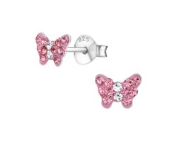 zilveren kinderoorbellen vlinder roze 24 kristal small | Oorknopjes Meisje Zilver | Zilverana | Sterling 925 Silver