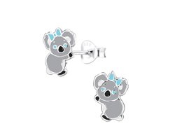 zilveren koala met blauw strikje kinderoorbellen | oorknopjes Meisje Zilver | Zilverana | Sterling 925 Silver