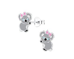 zilveren koala met roze strikje kinderoorbellen | oorknopjes Meisje Zilver | Zilverana | Sterling 925 Silver