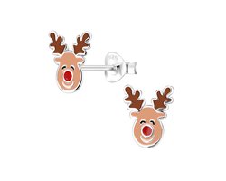 Zilveren lachende rendier kinder oorstekers | smiling reindeer oorknopjes | kerst winter oorbellen Meisje Zilver | Zilverana | Sterling 925 Silver