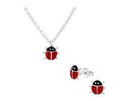 Zilveren lieveheersbeestje kinderoorbellen en ketting | ladybug oorknopjes Meisje Zilver | kinderketting lieveheersbeestjes | kindersetje oorstekers ketting | Zilverana | Sterling 925 Silver