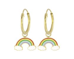 Zilveren oorbellen meisje | Oorbellen kind | Gold plated oorringen met hanger, regenboog