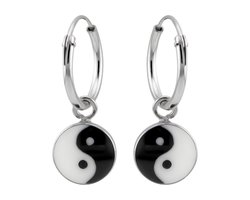 Zilveren oorbellen | Oorringen met hanger | Zilveren oorringen met hanger, yin en yang