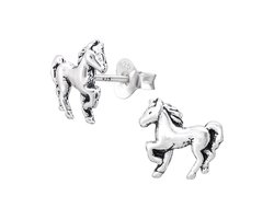 Zilveren paard galop kinderoorknopjes | paard kinderoorbellen | horse oorbellen Meisje Zilver | Zilverana | Sterling 925 Silver