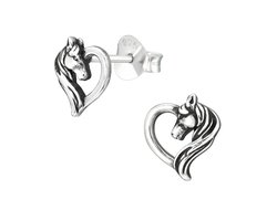 Zilveren paard hart kinderoorknopjes | paard kinderoorbellen | horse heart oorbellen Meisje Zilver | Zilverana | Sterling 925 Silver