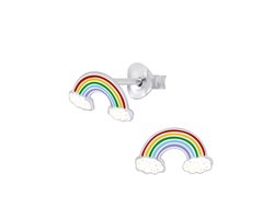 zilveren regenboog glitter kinderoorbellen | rainbow oorknopjes Meisje Zilver | Zilverana | Sterling 925 Silver