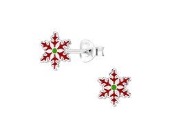 zilveren rood sneeuwvlokje kinderoorbellen | snowflake kerst oorbellen Meisje Zilver | Zilverana | Sterling 925 Silver