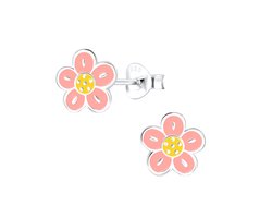 Zilveren roze bloemetjes kinderoorbellen | bloem oorknopjes Meisje Zilver | Zilverana | Sterling 925 Silver