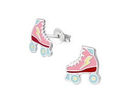 Zilveren roze rolschaatsen kinderoorknopjes | rollerskates kinderoorbellen | Rollskating oorbellen Meisje Zilver | Zilverana | Sterling 925 Silver