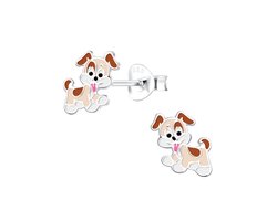 Zilveren speelse puppy oorstekers | oorbellen Meisje Zilver | hond oorknopjes | Zilverana | Sterling 925 Silver