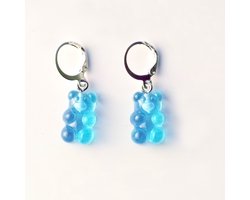 Zilverkleurige oorbellen Gummy Bear blauw