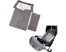 2 stuks - Babyslaapzak en Handschoenen voor karren - Warme envelop slaapzak - winterslaapzak gebreide slaapzak - voor pasgeboren gebreide wollen deken (grijs)