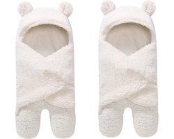 2 stuks Cartoon Baby Slaapzak Inbakeren Pasgeboren Slaapzak Slaapzak voor Baby Dikker Slaapzak Baby Ontvangst Bunting Zak Herfst en Winter Peuter Rompers - Teddy Babyslaapzak - Crème - Lente/ Herfst - Inbakerdoek Baby newborn 0-2 mnd