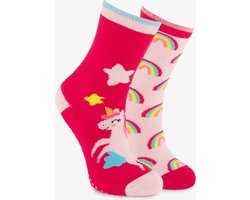 2 paar kinder antislip sokken met unicorns roze - Maat 31/34