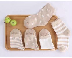 5 paar New born Baby sokken - Set babysokjes - 0-6 maanden - Bruine Babysokken - Multipack - Kraamcadeau voor Jongen of Meisje - Babyshower Cadeau - Kraammand