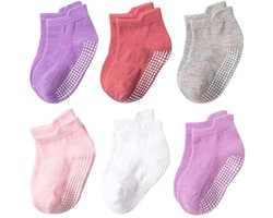 Antislip sokken voor baby’s/kinderen|Meisjes sokken 1-3 jaar|Anti slip|6 paar|Effen|Enkelsokken|