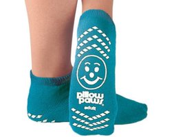 Antislip sokken ziekenhuis voor ouderen, kinderen en volwassenen , Terries - pillow Paws, teal blauw, L (34-38)